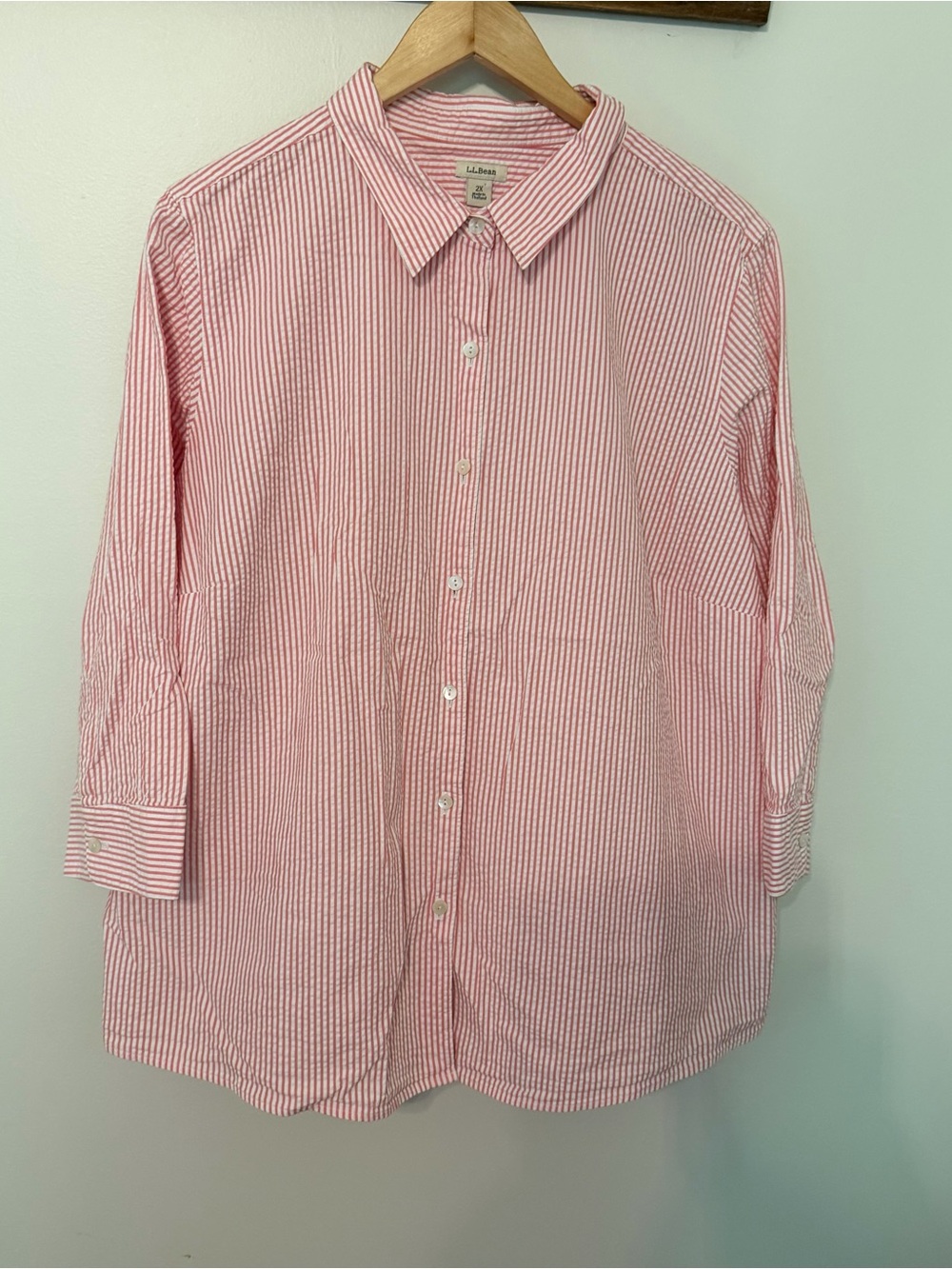 L.L.Bean Pink White Striped Button Front Shirt – Women’s 2X‎